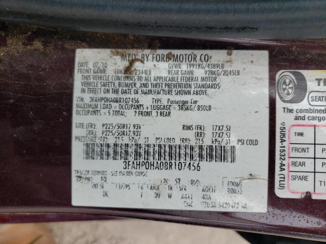 Photo 10 from auction – 2011 FORD FUSION SE with VIN 3FAHP0HA0BR107456