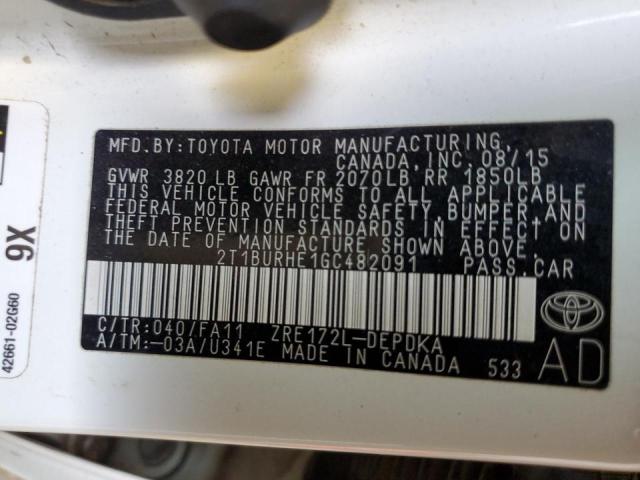 Photo 10 from auction – 2016 TOYOTA COROLLA L with VIN 2T1BURHE1GC482091