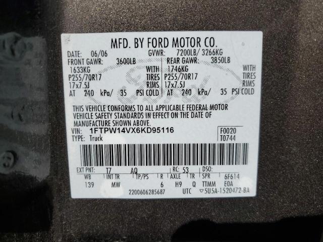 Photo 10 from auction – 2006 FORD F150 SUPER with VIN 1FTPW14VX6KD95116