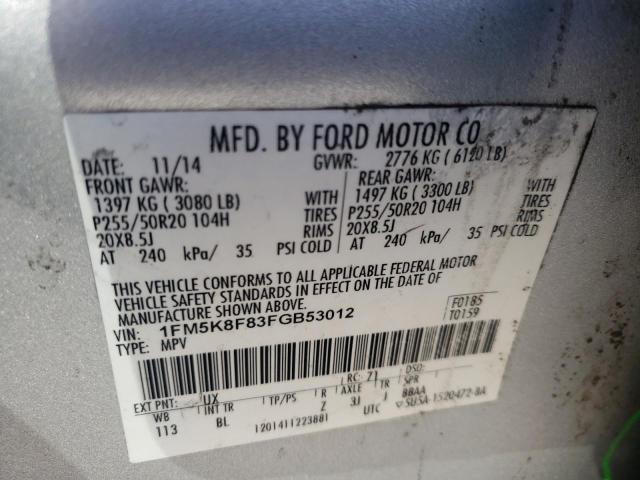 Photo 10 from auction – 2015 FORD EXPLORER L with VIN 1FM5K8F83FGB53012