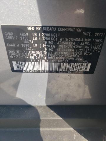 Photo 10 from auction – 2022 SUBARU OUTBACK LI with VIN 4S4BTANC6N3108553