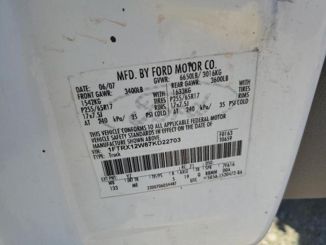 Photo 10 from auction – 2007 FORD F150 with VIN 1FTRX12W87KD22703