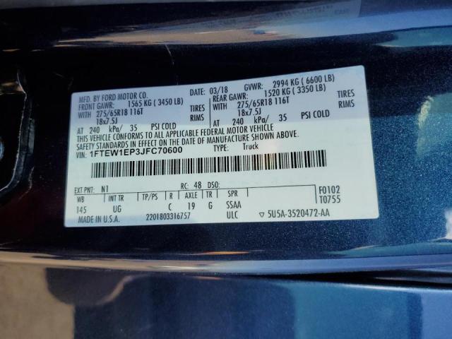 Photo 10 from auction – 2018 FORD F150 SUPER with VIN 1FTEW1EP3JFC70600