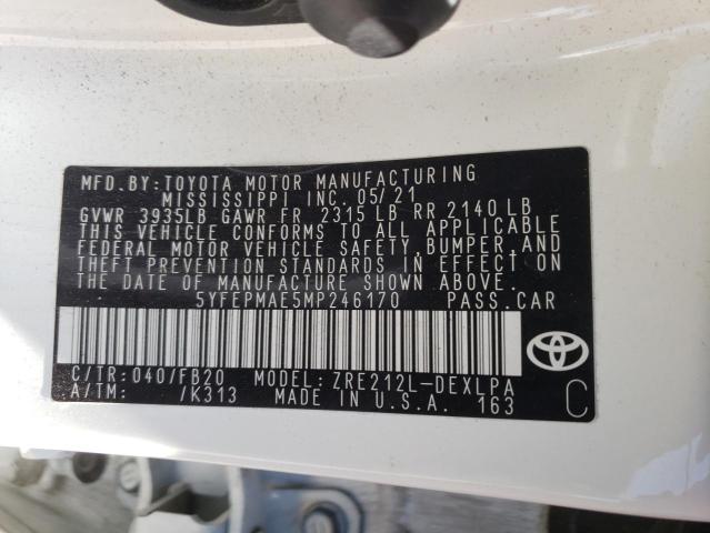 Photo 10 from auction – 2021 TOYOTA COROLLA LE with VIN 5YFEPMAE5MP246170