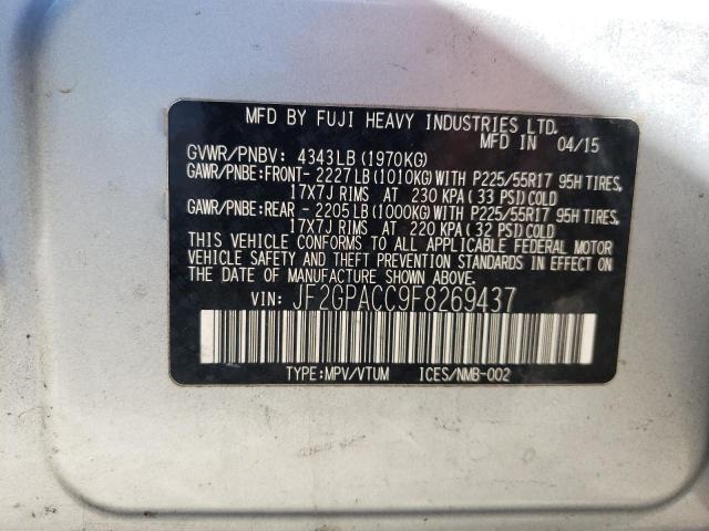 Photo 10 from auction – 2015 SUBARU XV CROSSTR with VIN JF2GPACC9F8269437