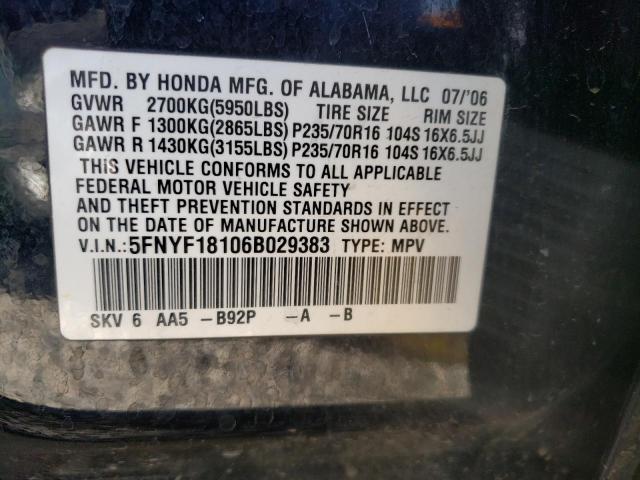 Photo 10 from auction – 2006 HONDA PILOT LX with VIN 5FNYF18106B029383