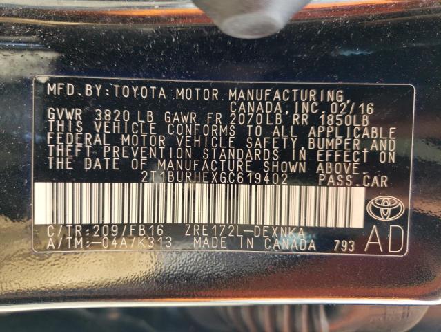 Photo 10 from auction – 2016 TOYOTA COROLLA L with VIN 2T1BURHEXGC619402