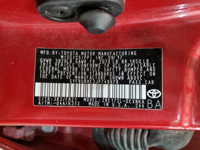 Photo 10 from auction – 2018 TOYOTA COROLLA L with VIN 5YFBURHE3JP749979