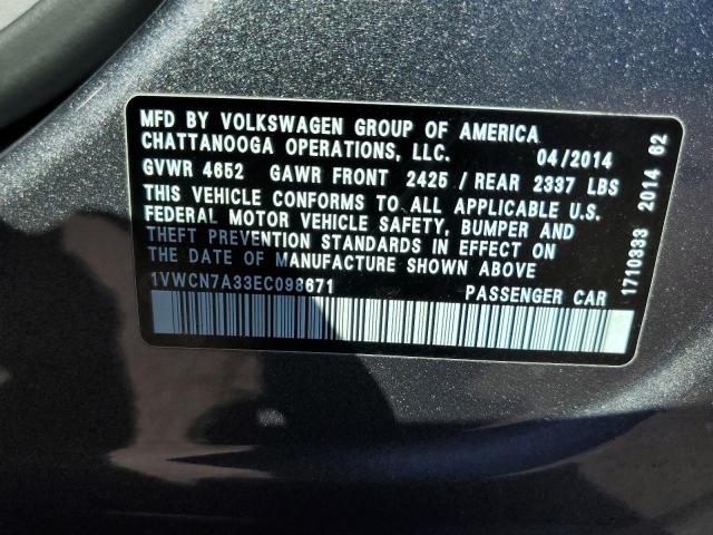 Photo 10 from auction – 2014 VOLKSWAGEN PASSAT SEL with VIN 1VWCN7A33EC098671