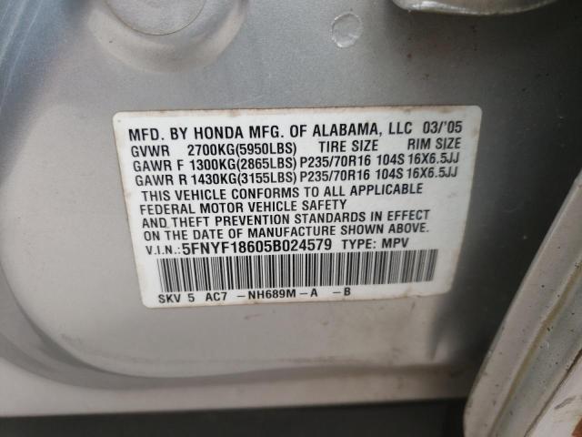 Photo 10 from auction – 2005 HONDA PILOT EXL with VIN 5FNYF18605B024579