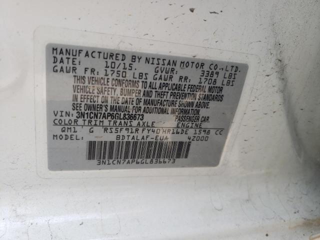 Photo 10 from auction – 2016 NISSAN VERSA S with VIN 3N1CN7AP6GL836673