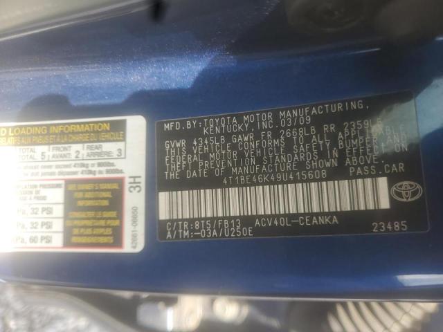 Photo 10 from auction – 2009 TOYOTA CAMRY BASE with VIN 4T1BE46K49U415608