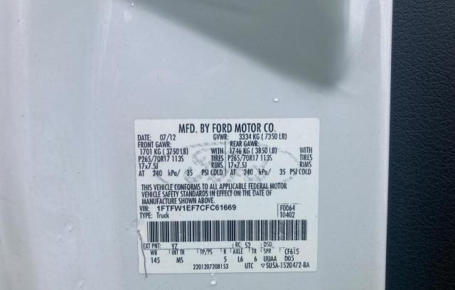 Foto 10 de la subasta – 2012 FORD F150 SUPER con VIN 1FTFW1EF7CFC61669
