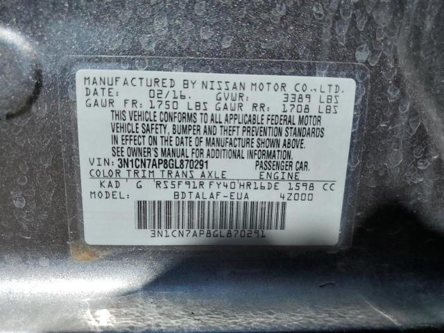 Photo 10 from auction – 2016 NISSAN VERSA S with VIN 3N1CN7AP8GL870291