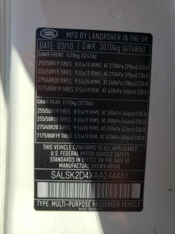 Photo 10 from auction – 2010 LAND ROVER RANGE ROVE with VIN SALSK2D4XAA244481