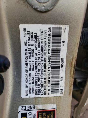 Photo 10 from auction – 2007 HONDA CIVIC EX with VIN 1HGFA16817L024408