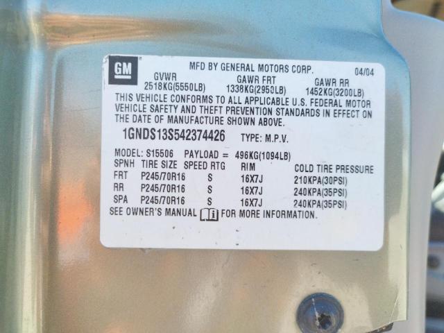 Photo 10 from auction – 2004 CHEVROLET TRAILBLAZE with VIN 1GNDS13S542374426