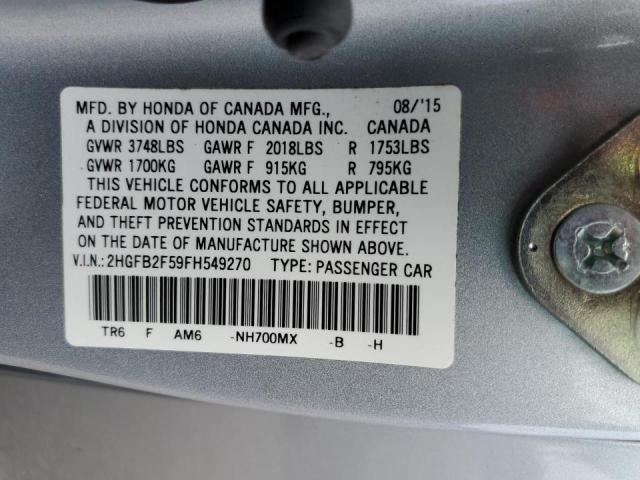 Photo 10 from auction – 2015 HONDA CIVIC LX with VIN 2HGFB2F59FH549270