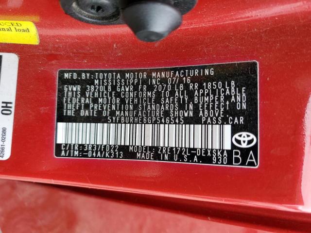 Photo 10 from auction – 2016 TOYOTA COROLLA L with VIN 5YFBURHE6GP546545
