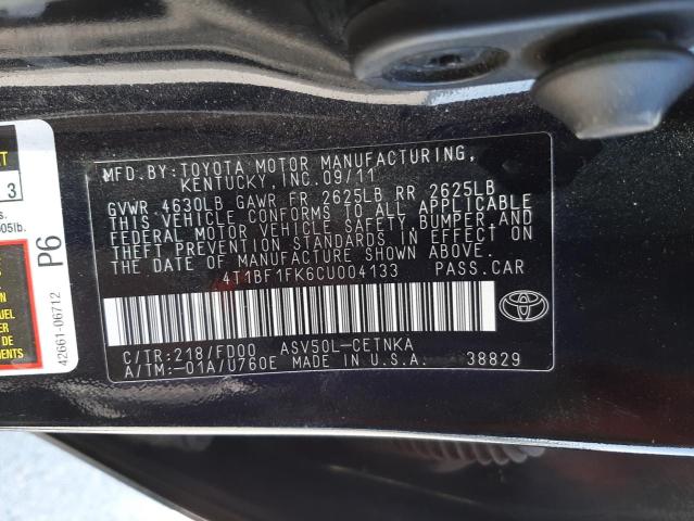 Photo 10 from auction – 2012 TOYOTA CAMRY BASE with VIN 4T1BF1FK6CU004133