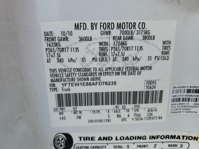 Photo 10 from auction – 2010 FORD F150 SUPER with VIN 1FTEW1E88AFD78235