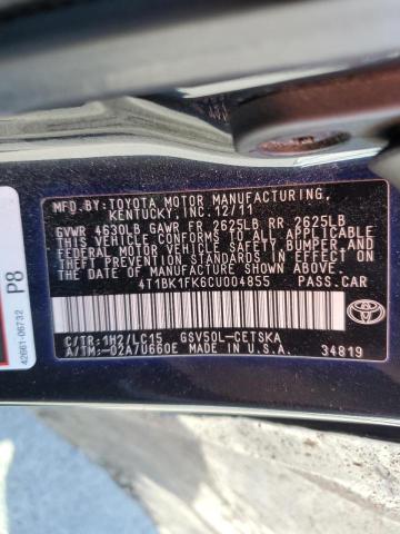 Photo 10 from auction – 2012 TOYOTA CAMRY SE with VIN 4T1BK1FK6CU004855