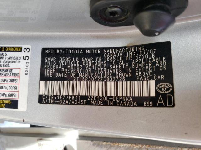 Photo 10 from auction – 2007 TOYOTA COROLLA CE with VIN 2T1BR30E27C832726