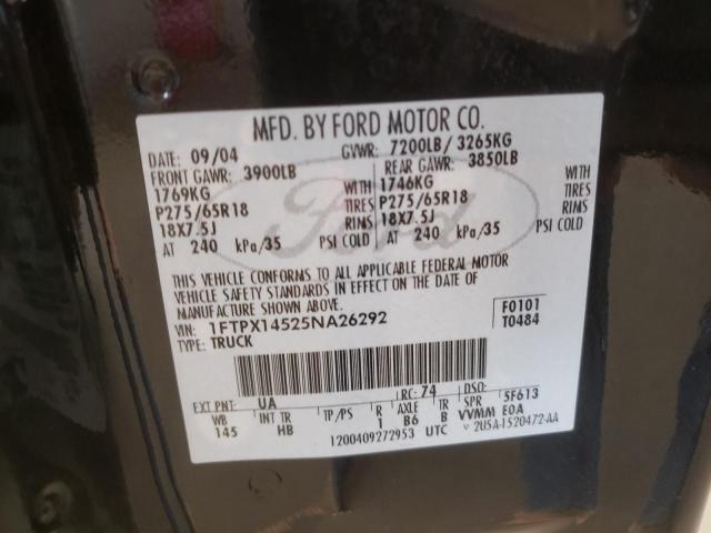 Photo 10 from auction – 2005 FORD F150 with VIN 1FTPX14525NA26292