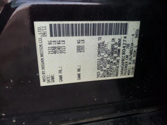 Photo 10 from auction – 2012 NISSAN MAXIMA S with VIN 1N4AA5AP8CC804274