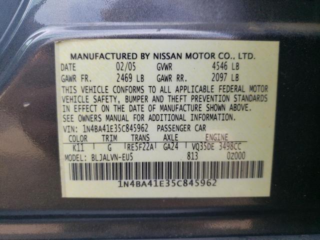 Photo 10 from auction – 2005 NISSAN MAXIMA SE with VIN 1N4BA41E35C845962