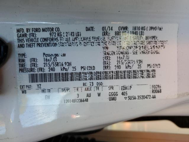Photo 10 from auction – 2014 FORD FOCUS SE with VIN 1FADP3F21EL251077