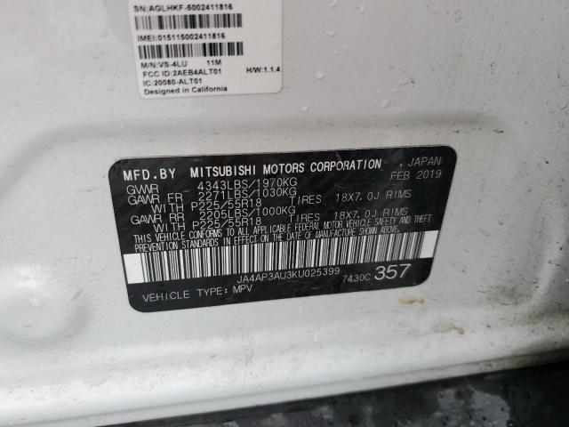 Photo 10 from auction – 2019 MITSUBISHI OUTLANDER with VIN JA4AP3AU3KU025399