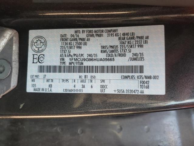 Photo 10 from auction – 2017 FORD ESCAPE SE with VIN 1FMCU9G96HUA05665