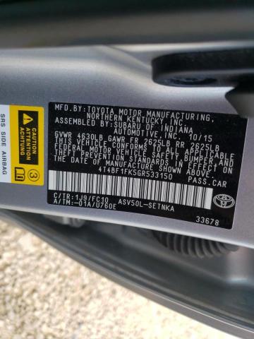 Photo 10 from auction – 2016 TOYOTA CAMRY LE with VIN 4T4BF1FK5GR533150