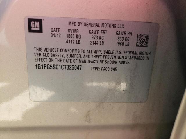 Photo 10 from auction – 2012 CHEVROLET CRUZE LT with VIN 1G1PG5SC1C7325047