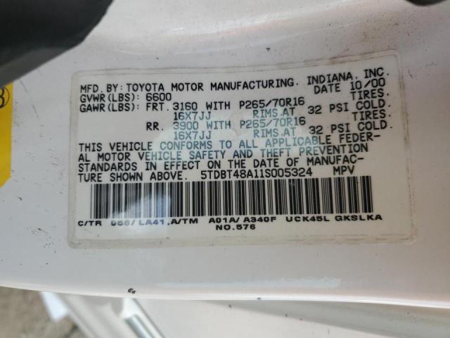 Photo 10 from auction – 2001 TOYOTA SEQUOIA LI with VIN 5TDBT48A11S005324