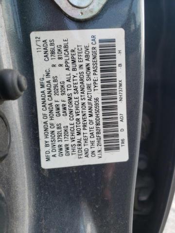 Photo 10 from auction – 2013 HONDA CIVIC with VIN 2HGFB2F80DH505956
