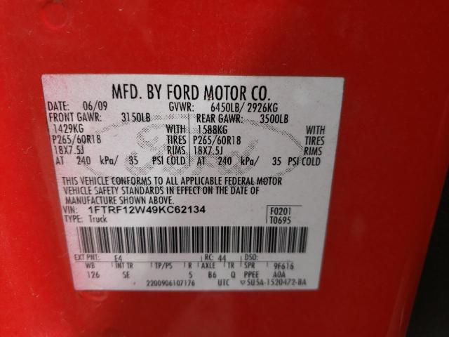 Photo 10 from auction – 2009 FORD F150 with VIN 1FTRF12W49KC62134