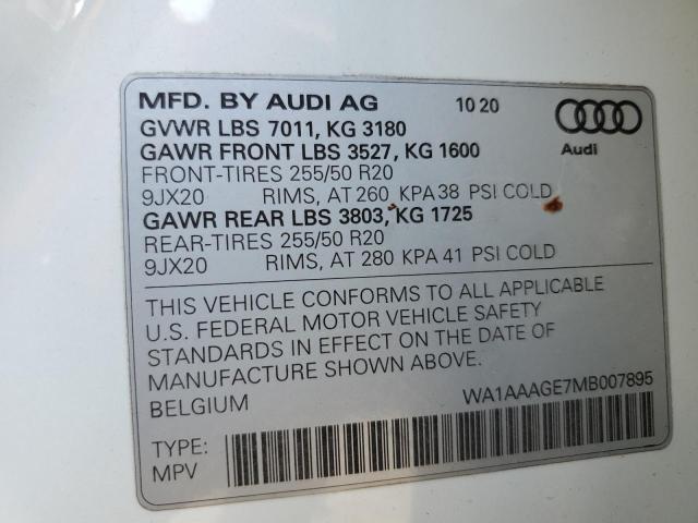 Photo 10 from auction – 2021 AUDI E-TRON PRE with VIN WA1AAAGE7MB007895