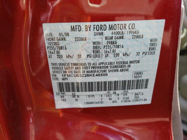 Photo 10 from auction – 2008 FORD ESCAPE XLT with VIN 1FMCU03Z28KE48506