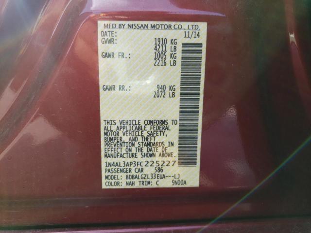 Photo 10 from auction – 2015 NISSAN ALTIMA 2.5 with VIN 1N4AL3AP3FC225227