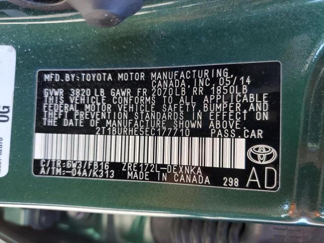 Photo 10 from auction – 2014 TOYOTA COROLLA L with VIN 2T1BURHE5EC177710