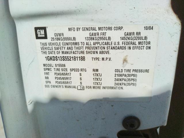 Photo 10 from auction – 2005 GMC ENVOY with VIN 1GKDS13S552181188