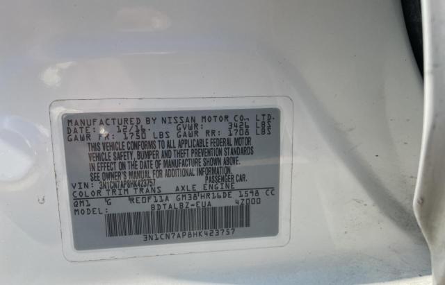 Photo 10 from auction – 2017 NISSAN VERSA S with VIN 3N1CN7AP8HK423757