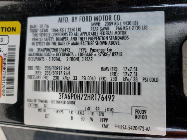 Photo 10 from auction – 2017 FORD FUSION SE with VIN 3FA6P0H72HR176492
