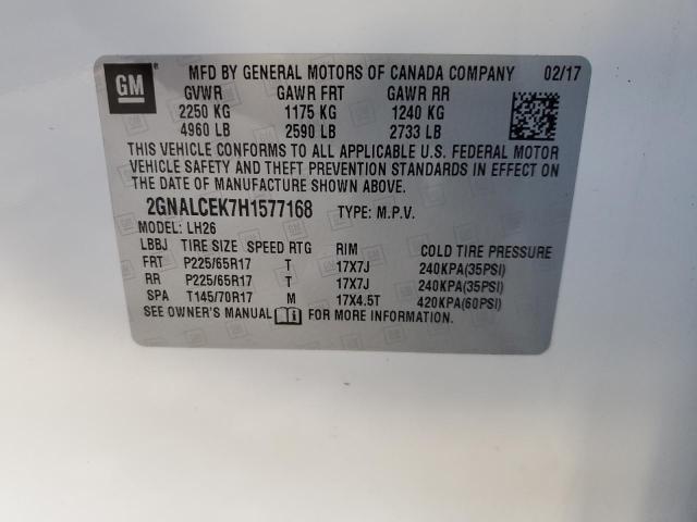 Photo 10 from auction – 2017 CHEVROLET EQUINOX LT with VIN 2GNALCEK7H1577168