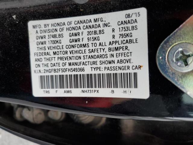 Photo 10 from auction – 2015 HONDA CIVIC LX with VIN 2HGFB2F50FH549366