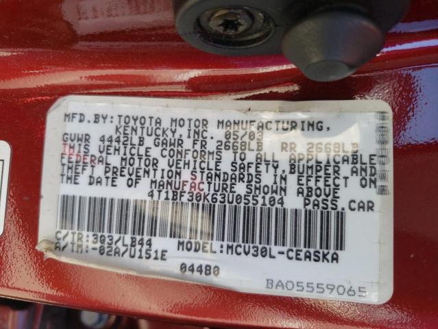 Photo 10 from auction – 2003 TOYOTA CAMRY LE with VIN 4T1BF30K63U055104