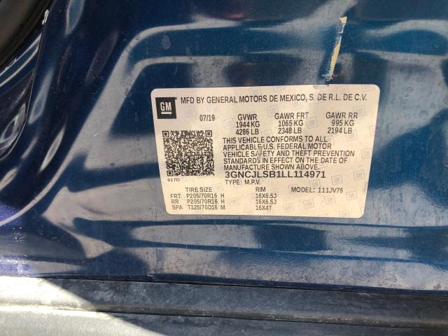 Photo 10 from auction – 2020 CHEVROLET TRAX 1LT with VIN 3GNCJLSB1LL114971