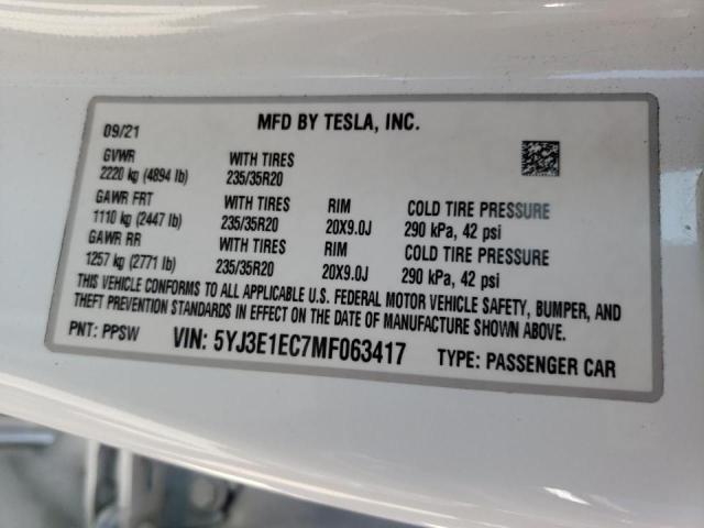 Photo 10 from auction – 2021 TESLA MODEL 3 with VIN 5YJ3E1EC7MF063417